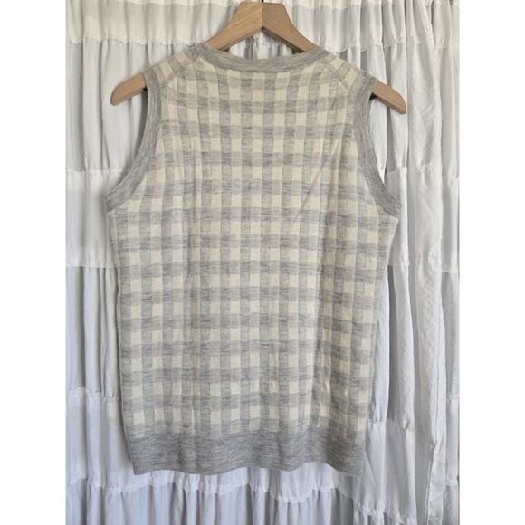 J Crew Womens Medium 100% Cashmere Preppy Gingham Gray Sweater Vest Quiet Luxury - Picture 2 of 7